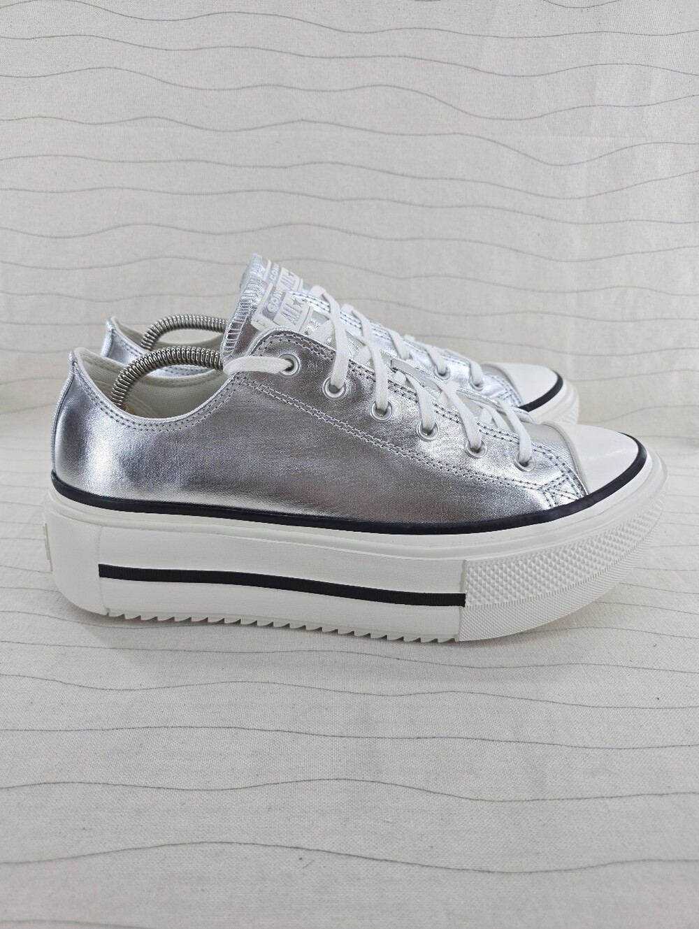 Converse Womens All Star Lift Double Stack Silver Metallic Platform Shoes Sz 12